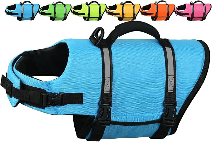 AMZNOVA Rip Stop Dog Life Jacket, Dog Life Vest for Swimming & Boating, Lightweight & Buoyancy for Doggy Puppy, Lifejacket with Handle, XL, Blue