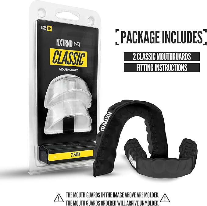 2 Pack Nxtrnd Classic Mouthguard, Custom Fit Sports Mouthpiece for Football, Boxing, MMA, Basketball, Hockey, Lacrosse, Youth & Adult (Black)