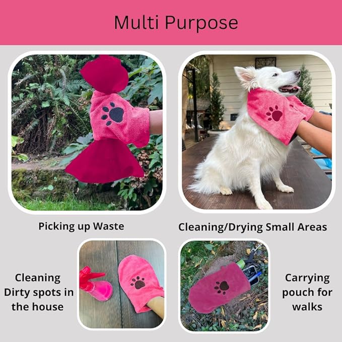 Penny & Niko Microfiber Pet Towel Mitts - Paw Cleaning and Drying Mitts/Gloves for Dogs and Cats (Pink, Standard - 4 Pack)