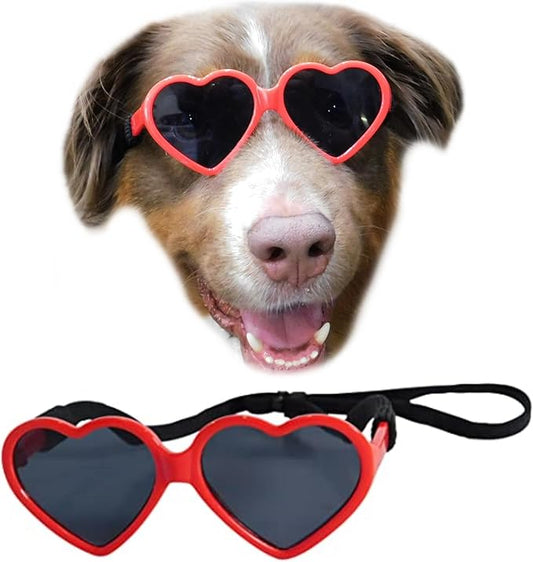 G012 Dog Pet Heart Shape Costume Prop Sunglasses Medium Breeds 20lb-40lbs (Red)