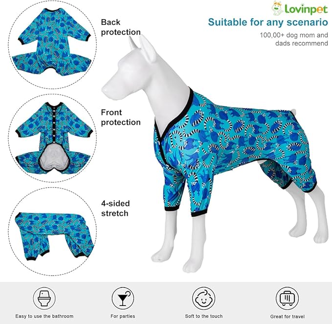 LovinPet Pitbull Pjs for Dogs Fall, Pet Anxiety Relief, Uv Protection Dog Clothes, Comfy Stretchy, Lightweight Fabric, Lemur Print, Large Dog Pjs, Pitbull Clothes,3XL