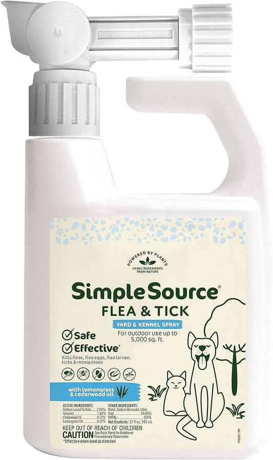 Flea & Tick Yard & Kennel Spray, Powered by Plants, Eliminates Fleas, Flea Eggs, Flea Larvae, Ticks, & Mosquitos, 32oz Bottle