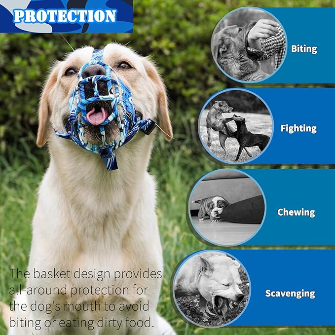 Basket Dog Muzzle Size 2 and Bluewhite Dog Muzzle Size 2 Set, Dog Mouth Guard for Biting Chewing Scavenging, Best for Aggressive Dogs