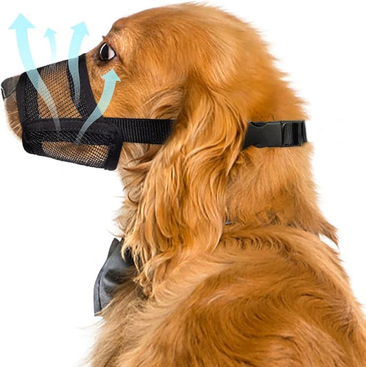 Flintstone Dog Muzzle for Large Dogs – Soft Air Mesh Muzzle for Large Sized Dog | Breathable Mouth Guard to Prevent Biting Chewing Grooming | No Bark Muzle L 7.9”-9.4”