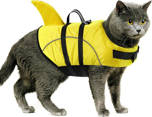 Queenmore Cat Life Jacket, XXS Extra Small Dog Life Vest, Puppy Life Vest for Swimming, Small Dog Vests for Boating, Lightweight High-Vis Water Floating Vest with Rescue Handle/Leash Hook