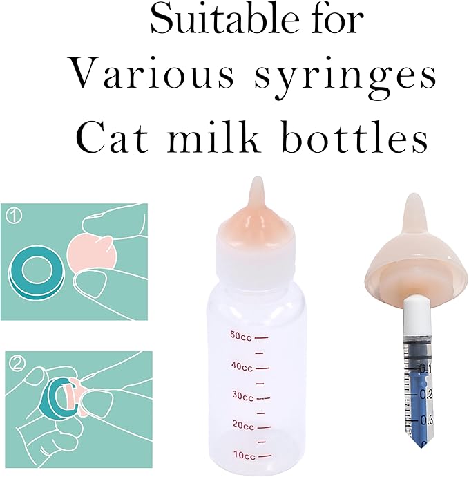 Feeding Nipple and Syringes,Puppy Kitten Nipple for Nursing, Newborn Baby Dog Cat Rabbit Feeding Nipple with Nipples Feeder Kit (2)