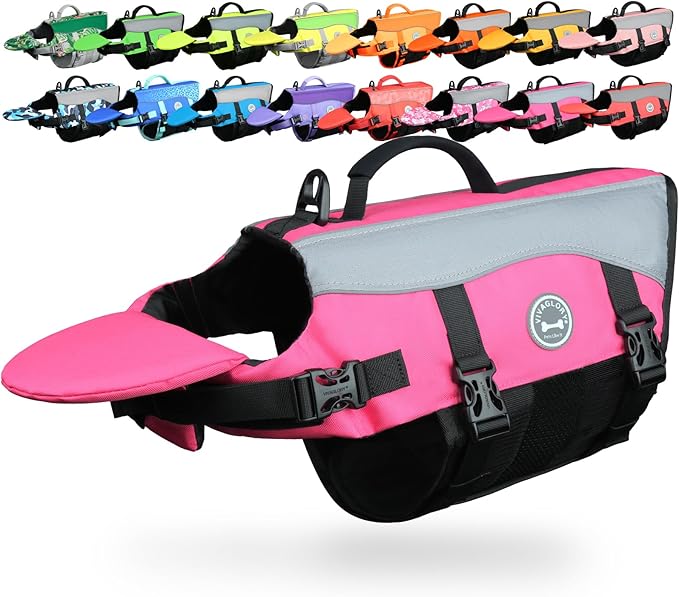 VIVAGLORY Front Float Dog Life Vest, Dog Life Jacket for Swimming & Boating, Swimming Vest with Chin Float & Handle, Ripstop & Buoyancy for Puppy Doggy, XL, Pink