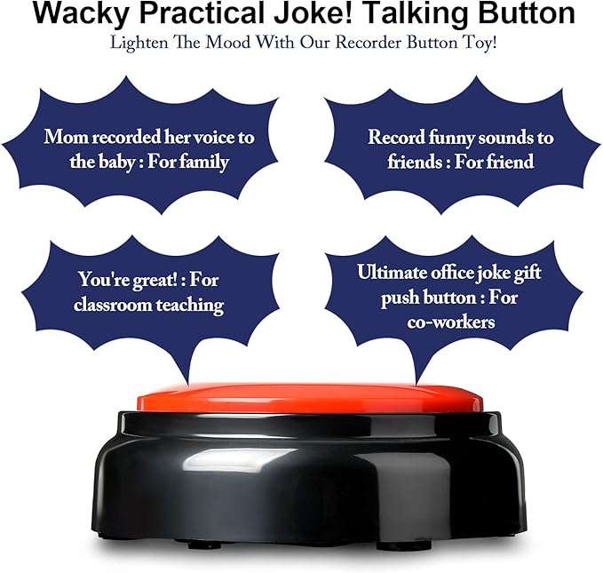 Record Talking Button Easy Button Recording Voice Button Funny OfficeToys Multifunctional Dog Buttons Talk for Communication-Classroom-Friendly Recordable Sound Buttons Buzzer Button（Black+Red