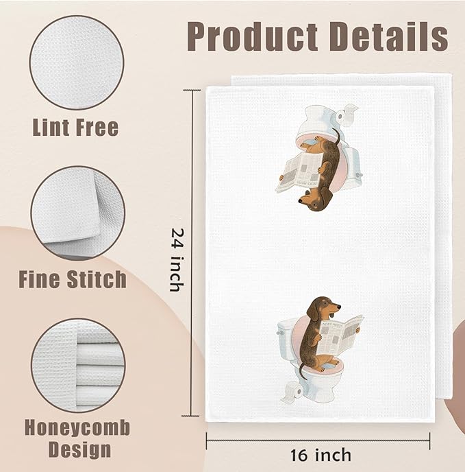 Cute Dachshund Kids Bathroom Hand Towels Set of 2, Dachshund Lovers Gifts, Kids Bathroom Decor, Weiner Dog Gifts Hand Towels for Bath Room Washroom Toilet, 16x24 Inch