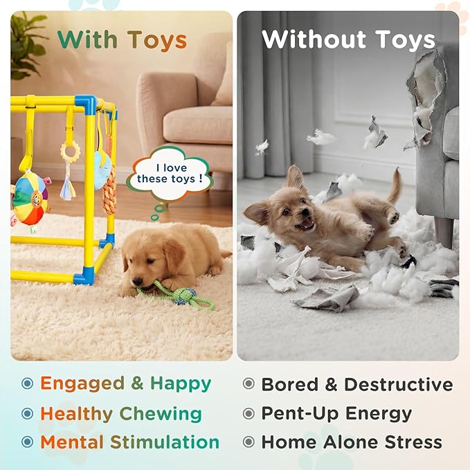TOOGE Upgraded Puppy Play Gym: Small Dog Puppy Jungle Gym Playground Adjustable Hanging Dogs Enrichment Chew Toys for Puppies 0-6 Months Training Activity Center for Interactive Teething Stimulation