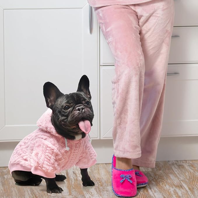KOOLTAIL Fuzzy Dog Sweater Hoodie for Small Medium Large Dogs, Soft Fleece Pet Clothes Sweatshirt with Leash Hole, Warm Winter Dog Sherpa Jacket Snuggie Cold Weather Coat for Puppy Cats Girl, Pink XS