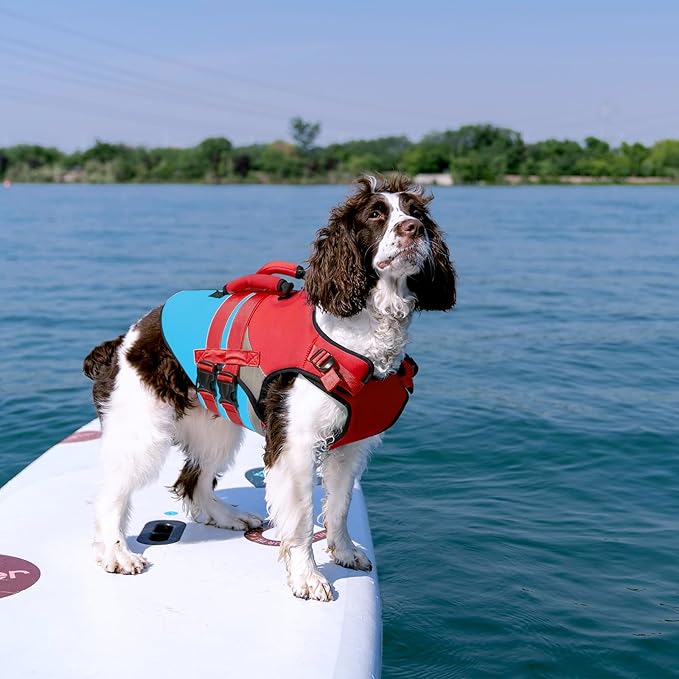 Kuoser Dog Life Jacket with Rescue Handle, High Flotation Dogs Swim Vest with Reflective Strips,Adjustable Dog Life Vest for Swimming, Boating, Pool&Beach, Doggy Lifejacket for Small Medium Large Dogs