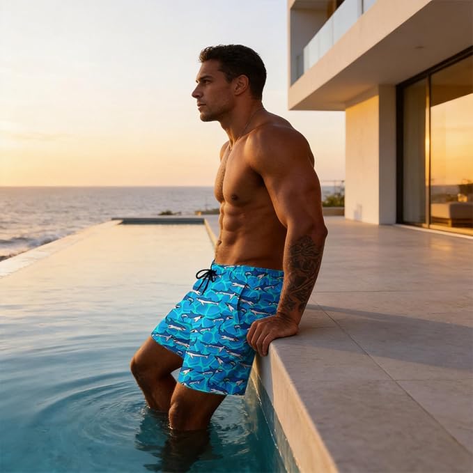Mens Swim Trunks with Compression Liner Quick Dry Zipper Pocket Bathing