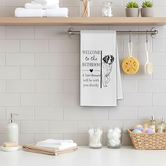 Saint Bernard Gifts Bathroom Hand Towels, ST Bernard Dog Owner Lovers Gifts for Women, Funny Dog Decorative Hand Towel for Bathroom Kitchen Decor, 16x24 Inch