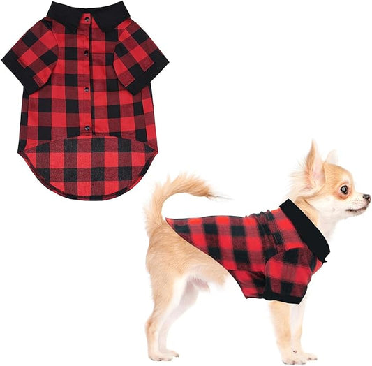 KOOLTAIL Christmas Dog Shirt, Red Buffalo Plaid Pet Shirts, Cute Dog Apparel Clothes Suitable for All Seasons, Comfortable Dogs T-Shirt for Small Medium Large Dogs Cats, Pet Outfit Costume, S