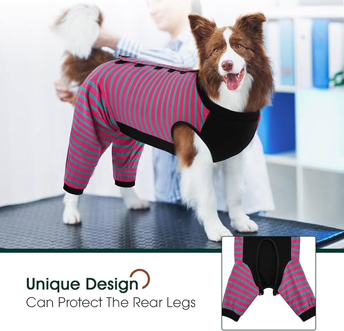 Kuoser Dog Recovery Suit, Anti Licking Dogs Rear Leg Sleeve, Abdominal Dog Surgical Suit with Pants Cover Protect Wounds, Dogs Elbow Protector Soft Pet Surgery Onesie Cone Alternative, Rose 2XL