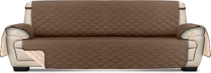Utopia Bedding Reversible Oversized Sofa Couch Cover, Water Resistant Slipcover Furniture Protector with Foam Sticks and Elastic Straps for Kids Dogs Pets (3.5 Seater, Brown/Beige)