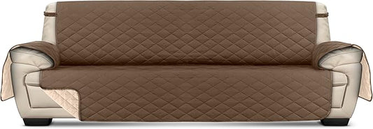 Utopia Bedding Reversible Oversized Sofa Couch Cover, Water Resistant Slipcover Furniture Protector with Foam Sticks and Elastic Straps for Kids Dogs Pets (3.5 Seater, Brown/Beige)