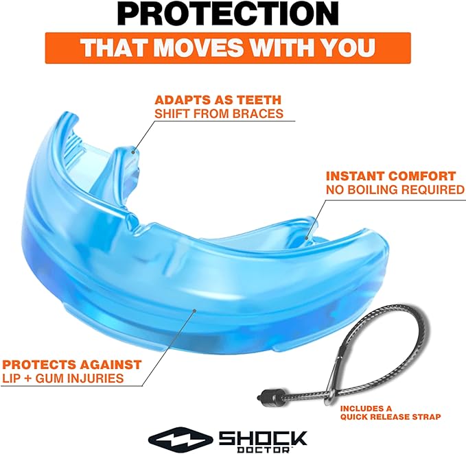 Shock Doctor Mouth Guard for Braces, Blue, Youth