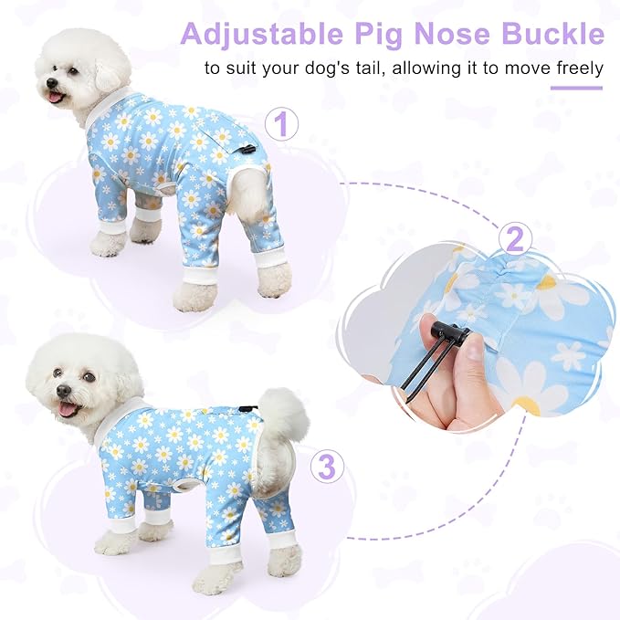 Bienbee Dog Pajamas, 4 Pack Dog Recovery Suit Shedding Suit Cute Soft Puppy Clothes Dogs Pjs Onesies Jammies Adjustable Breathable & Stretchy Clothes for Small Medium Large Dogs Girl Boy Puppy-S