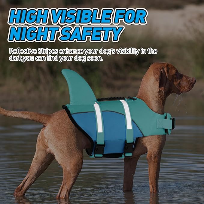 Doglay Dog Life Jacket, Ripstop Cute Shark Dog Life Jacket with Superior Buoyancy and Rescue Handle, Adjustable Dog Life Vests for Swimming Boating, Pet Flotation Vest for Small Medium Large Dogs