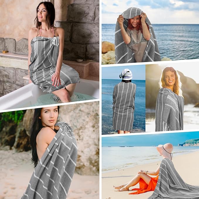 12 Pack Turkish Beach Towel Oversized Beach Towels 36"x71"Turkish Towel Soft Sand Free Quick Dry Lightweight Beach Towel Bath Towels Grey
