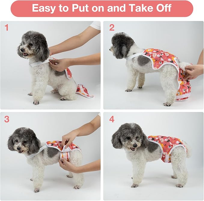 MICOOYO Dog Diaper Onesie Sanitary Pantie with Adjustable Suspender Washable Dog Period Panties Doggie Diapers Pet Underwear Female Dogs Diapers for Heat (Animals, XS/S)