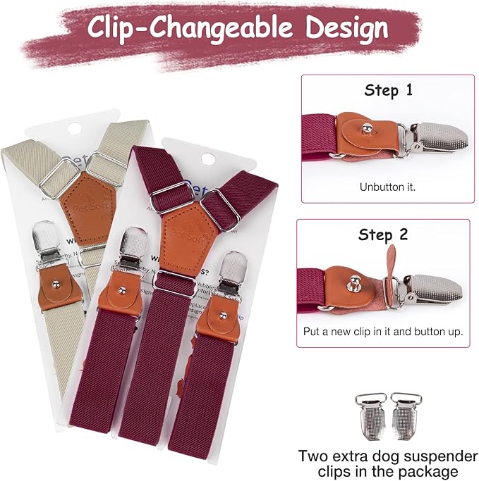 Pet Soft Dog Suspenders 2 Pieces Female Dog Diaper Suspenders for Dogs Diaper Keeper Suspender for Dogs Skirt, Doggy Dress (Brown & Burgundy, S/M)