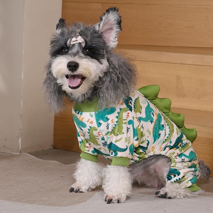 CuteBone Dinosaur Costume Dog Pajamas, Stretchy Spandex Crystal Velvet Sleepwear Coat for Small Dogs, Soft & Warm Pet Outfit Clothes for Cold Weather, Cozy Pullover Design COSP05XS