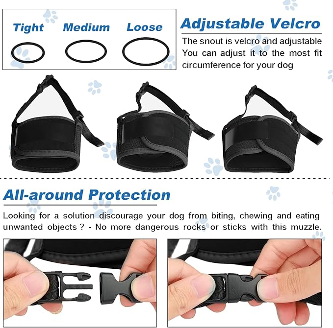 Dog Muzzle, Soft Nylon Muzzles for Small Medium Large Sized Dogs to Anti & Prevent Biting Barking Chewing, Pet Mouth Guard for German Shepherd with Adjustable Strap, Allows Panting Drinking (Black,S)