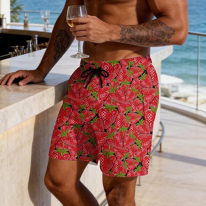 Mens Swim Trunks with Compression Liner Quick Dry Zipper Pocket Bathing