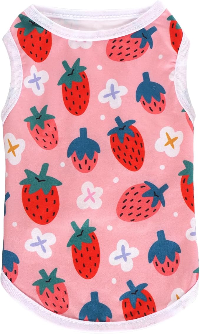 Pink Dog Shirts Cute Summer Dog Clothes Soft Pet T-Shirt Printed Puppy Shirt for Small Medium Dogs Cats Girl(Strawberry2,S)