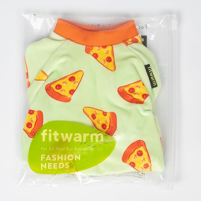 Fitwarm Pizza Dog Fleece Pajamas, Funny Cozy Clothes for Small Dogs Boy Girl, Soft Pet Onesie, Light Green, Orange, Medium