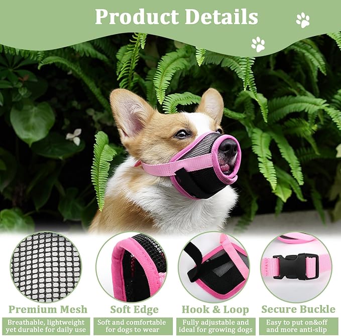 Mayerzon Dog Muzzle, Breathable Mesh Mouth Guard with Adjustable Hook and Loop for Large Dogs Labrador Retriever, Prevent Biting Chewing, for Grooming Trimming (XL, Pink/Black)
