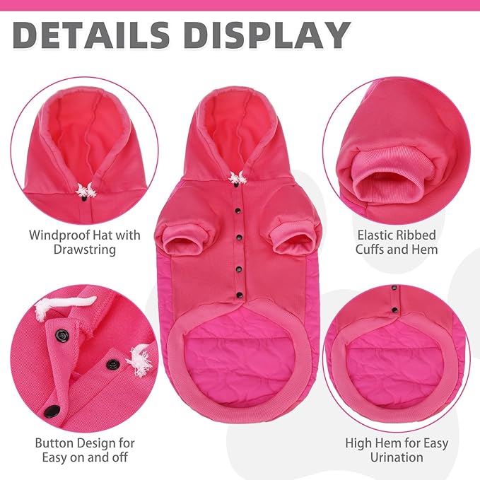 KOOLTAIL Warm Dog Winter Coat for Small Dogs, Waterproof Puppy Jacket with Leash Hole, Cold Weather Pet Vest for Winter, Soft Pet Hoodie Sweater Sweatshirt Clothes for Puppy Cats Girls Boys Rose Red S