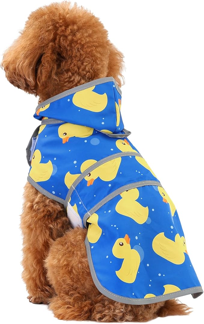 Dog Raincoat for Small Dogs Puppies Waterproof Jacket Hooded Rain Coats with Reflective Strips Leash Hole & Poncho Adjustable Fit (ShinyDuck,S)