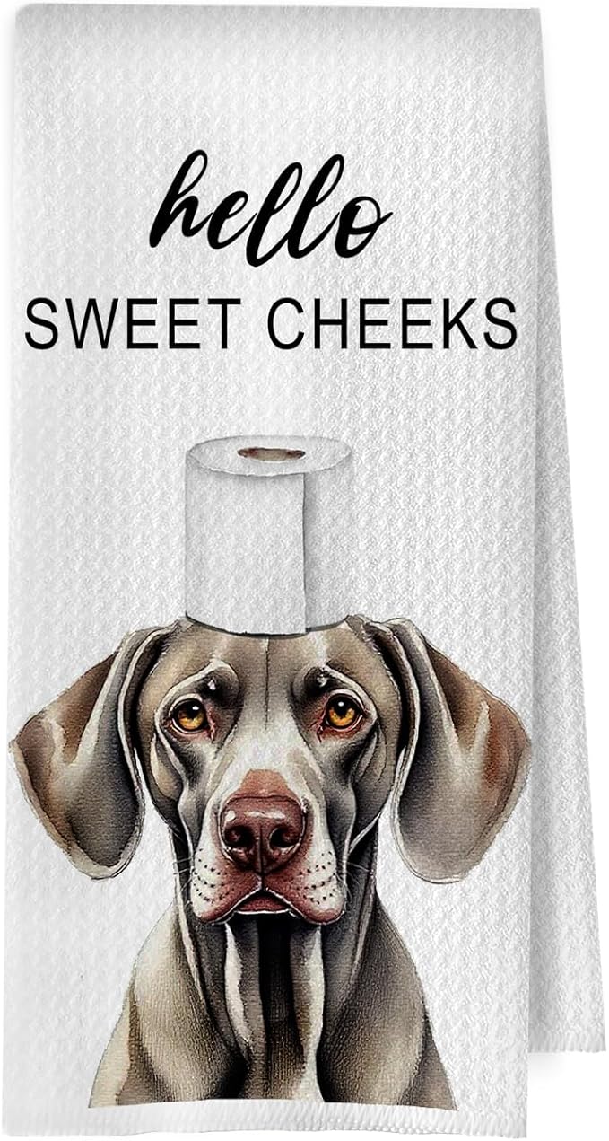 Funny Weimaraner Hand Towels - Weimaraner Gifts Waffle Decorative Hand Towels for Bathroom, Hello Sweet Cheeks Bathroom Decor, 16x24 Inches