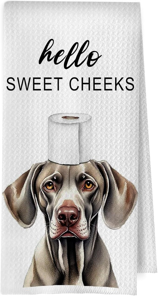Funny Weimaraner Hand Towels - Weimaraner Gifts Waffle Decorative Hand Towels for Bathroom, Hello Sweet Cheeks Bathroom Decor, 16x24 Inches