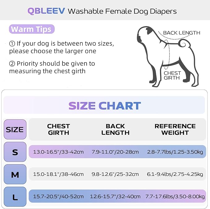 QBLEEV Dog Diapers Female Washable Sanitary Pantie with Adjustable Suspender, Reusable Male Dog Period Diapers for Heat, Doggie Diapers Cute Pet Panties Puppy Dog Underwear for Corgi French Bulldog S
