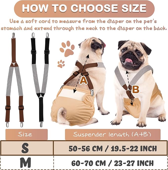 Saintrygo 2 Pcs Dog Suspenders for Diapers Female Male Belly Bands Canine Harness Keep Diaper on Your Pet for Small Medium and Large Dogs(Black, Brown,Small)