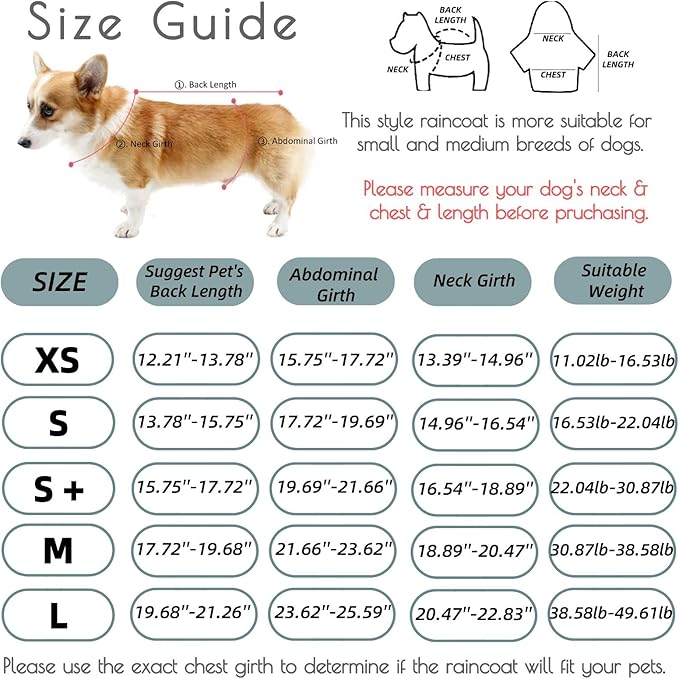 Dog Poncho Hooded Raincoat for Puppies & Small to Large Dogs, Reflective Strips for Night Safety, Lightweight & Adjustable Fit (Large, Yellow)