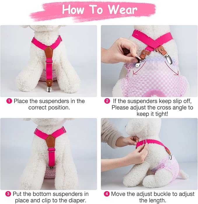 Pet Soft Dog Suspenders 2 Pieces Female Dog Diaper Suspenders for Dogs Diaper Keeper Suspender for Dogs Skirt, Dress, Diapers (Black & Pink, M/L)