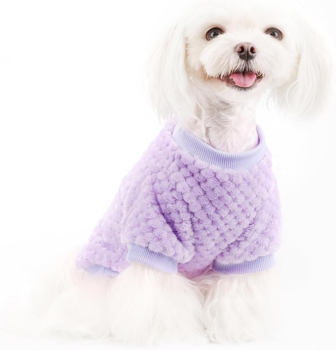 Fuzzy Pineapple Grid Dog Sweater - Ultra Soft & Warm Winter Pet Apparel, Fluffy Textured Knit for Small, Medium Dogs and Cats, Cozy Pullover Dog Coat for Cold Weather.Purple S