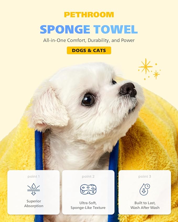 PETHROOM Ultra Absorbent Pet Towel | Quick-Drying, Soft Microfiber Dog & Cat Bath Towel | Lightweight, Durable, Fast Water-Soaking | Ideal for All Breeds (Medium) 15.7" x 31.5" (Pack of 2)