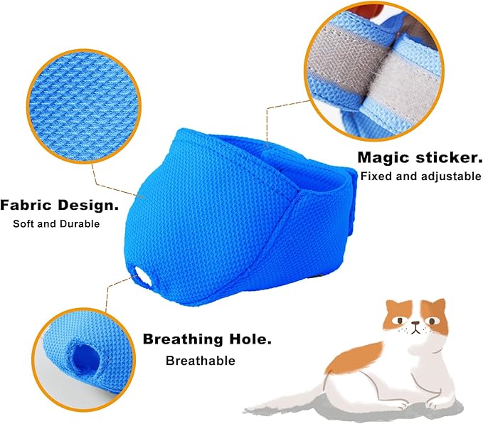Cat Muzzle with Soft Flexible Fabric, Cat Mask Mouth Guard Muzzle for Prevent Biting Chewing Grooming, Anti Scratch (XS,Blue)