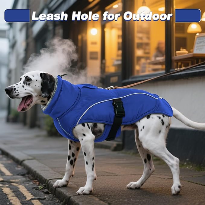 DENTRUN Winter Warm Dog Coat Reflective Jacket with Turtleneck for Cold Weather, Adjustable Buckle Windproof Water Repellent, Thick Snowsuit Fleece Vest for Small, Medium, Large Dogs, Blue, XXXL