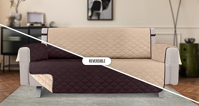 Utopia Bedding Reversible Sofa Couch Cover, Water Resistant Slipcover Furniture Protector with Foam Sticks and Elastic Straps for Kids Dogs Pets (3 Seater, Chocolate/Beige)