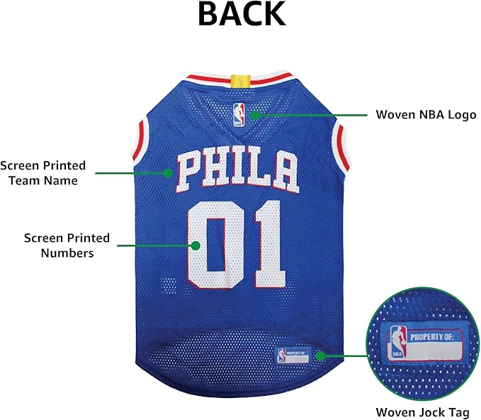 Pets First NBA PHILADELPHIA 76ERS DOG Jersey, X-Large - Tank Top Basketball Pet Jersey