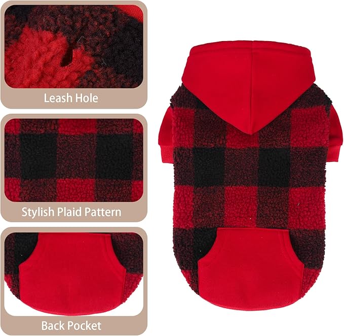 PUPTECK Dog Hoodie Puppy Sweatshirt Warm Dog Sweater Winter Clothes Cold Weather Coats for Small Medium Large Dogs, Red, XS