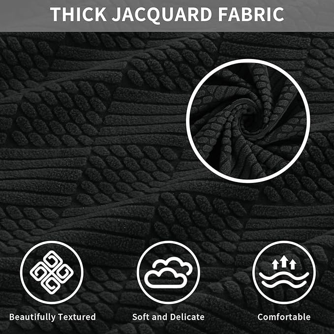 Easy-Going Waterproof Couch Cushion Covers for Couches and Sofas, Stretch Jacquard Sofa Seat Cover Replacement for Dogs, Pets & Kids, Durable Furniture Protector for Sofa Cushions, Black